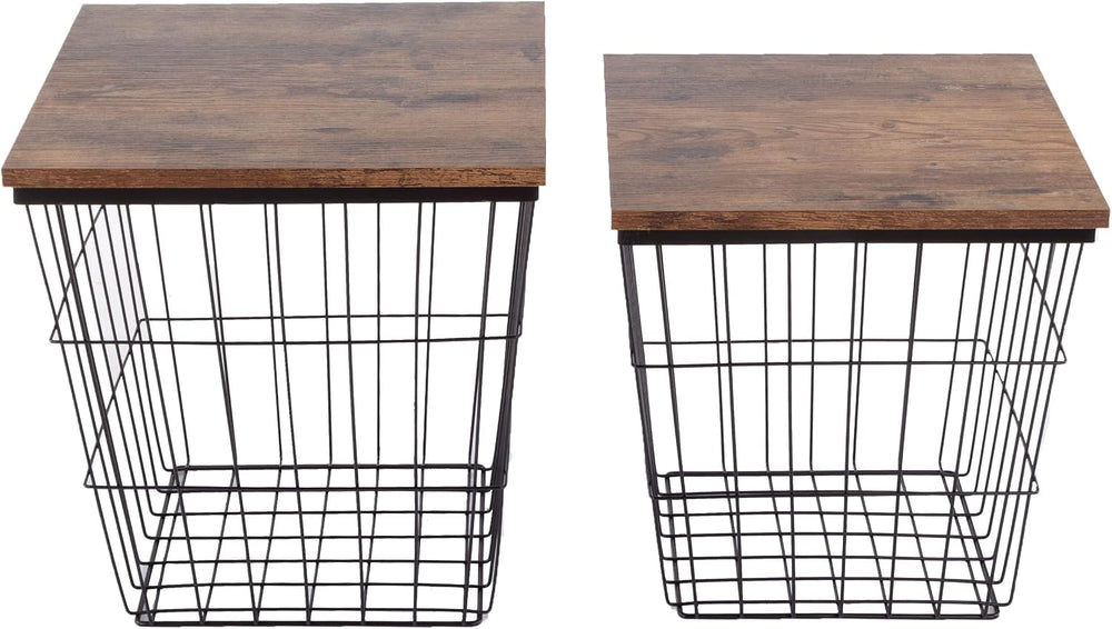 Lavish Home Square End Tables, Brown Woodgrain, Set of 2, 15.75”/14.5”