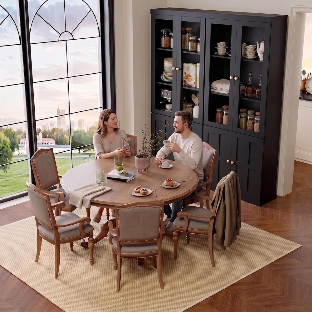 Cyclysio 80" Bookshelf with Glass Doors and Adjustable Shelves
