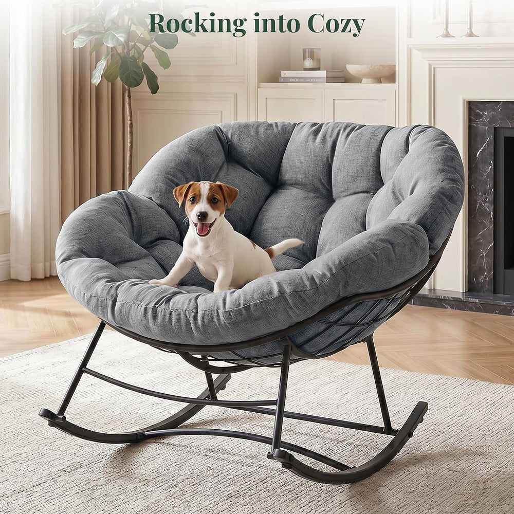 OLIXIS Oversized Rocking Chair, Papasan Chair with 5.5" Thick Cushion