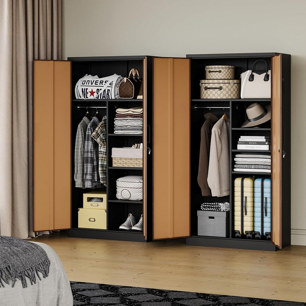 MIIIKO Metal Wardrobe Cabinet with Locking Doors, Metal Storage Armoire Close...