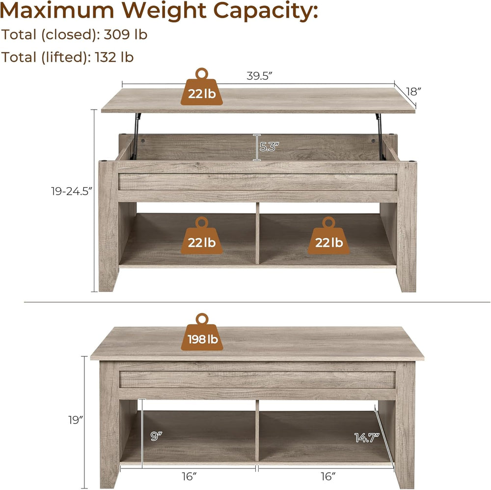 Yaheetech 39.5" Lift Top Coffee Table with Storage Shelf, Gray