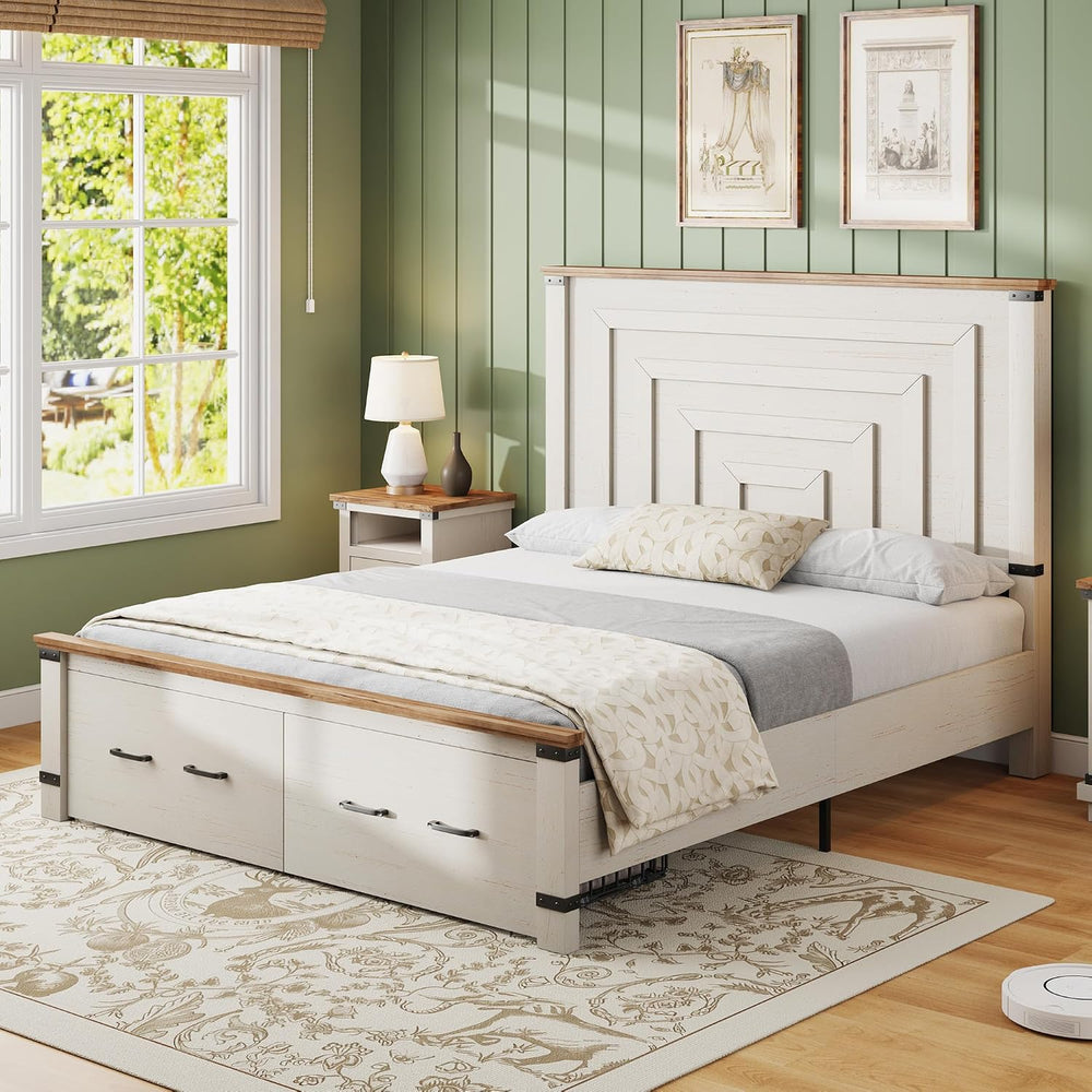 AMERLIFE 5 Pieces Farmhouse Wood Bedroom Set, Includes Rustic Full Bed Frame ...