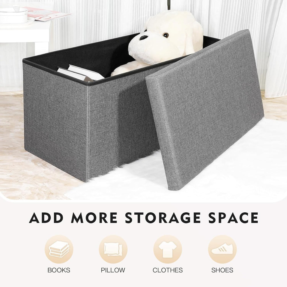 B FSOBEIIALEO Storage Ottoman Bench with Tray, 30" Folding Linen Chest,Grey