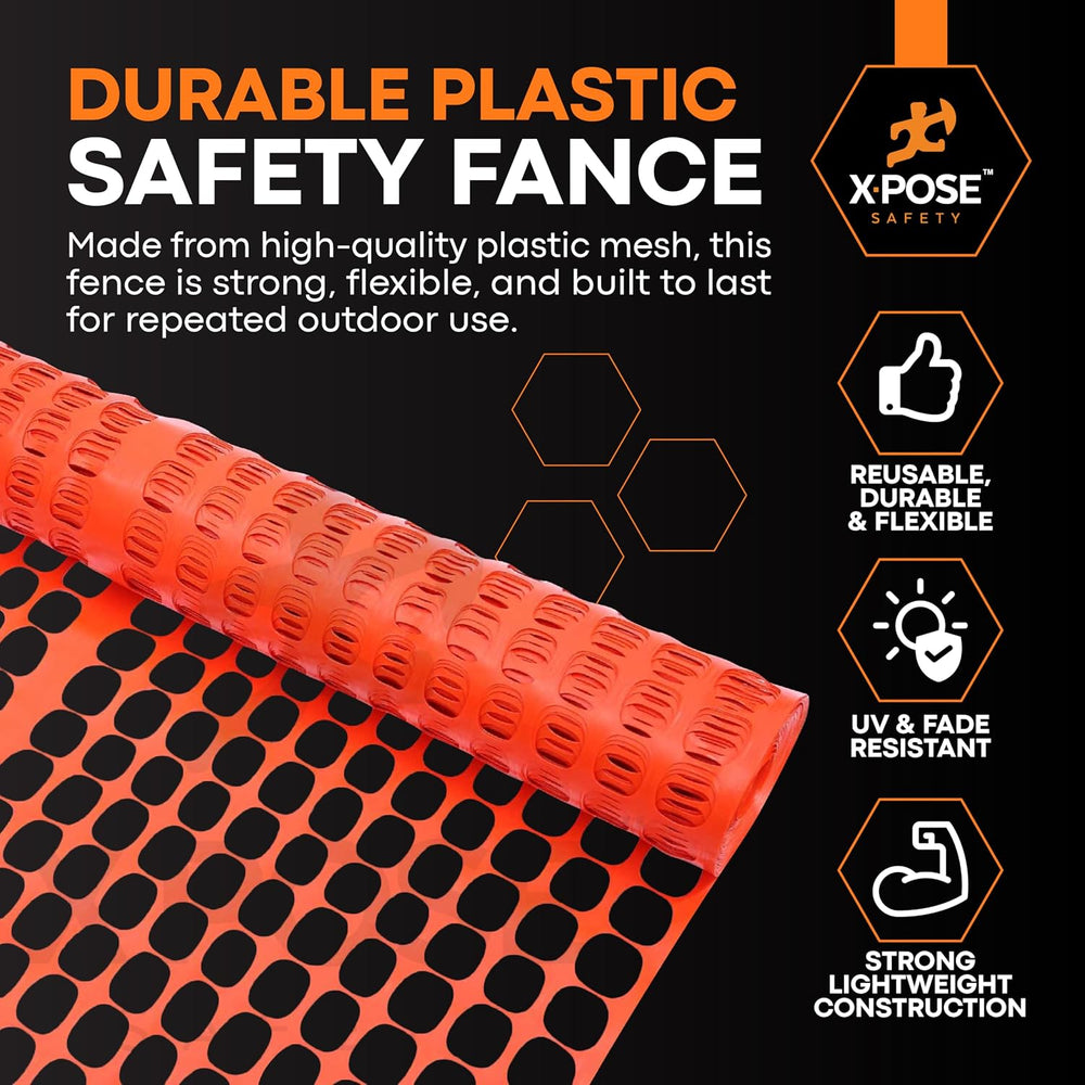Xpose Safety Plastic Mesh Safety Fence – Heavy Duty Orange Temporary Garden F...