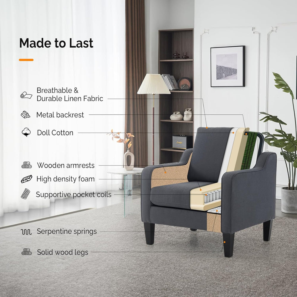 VINGLI Accent Chair, Linen Upholstered Armchair, 380 LBS, Living Room
