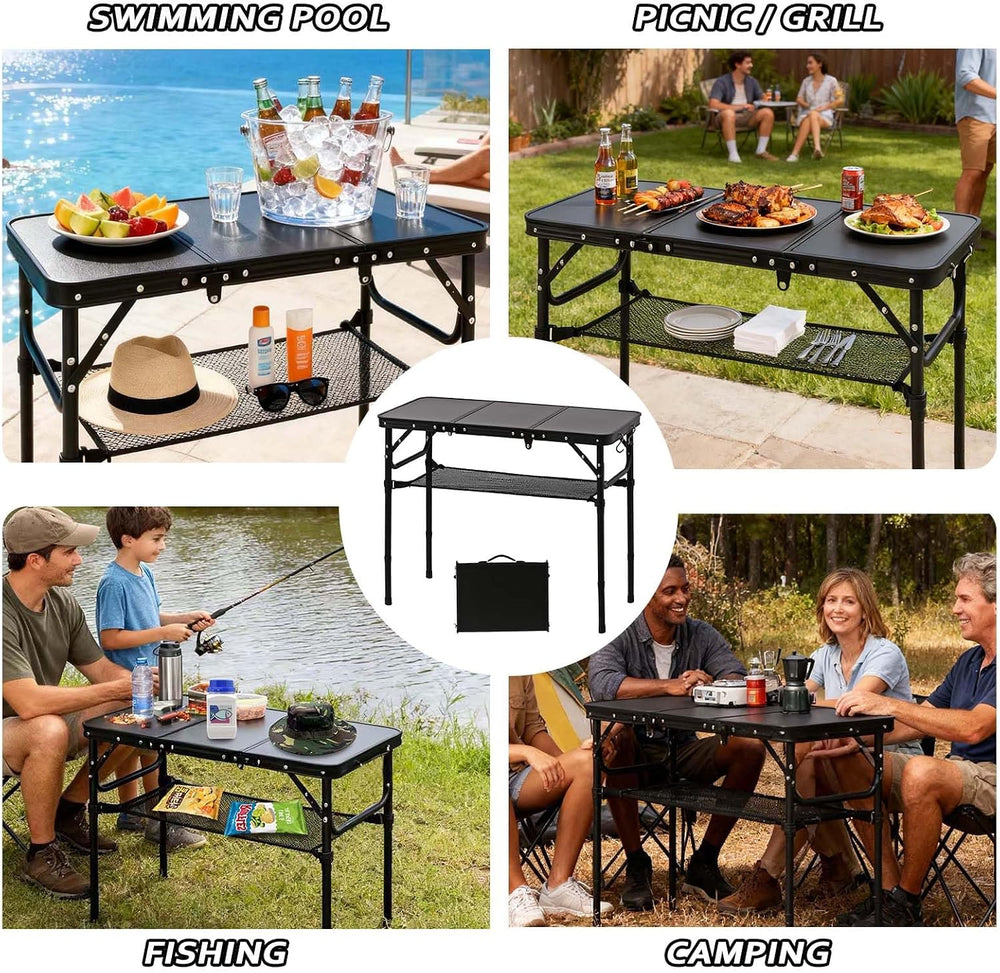 YihuiKo Folding Picnic Table with Storage Net, Foldable Camping Table
