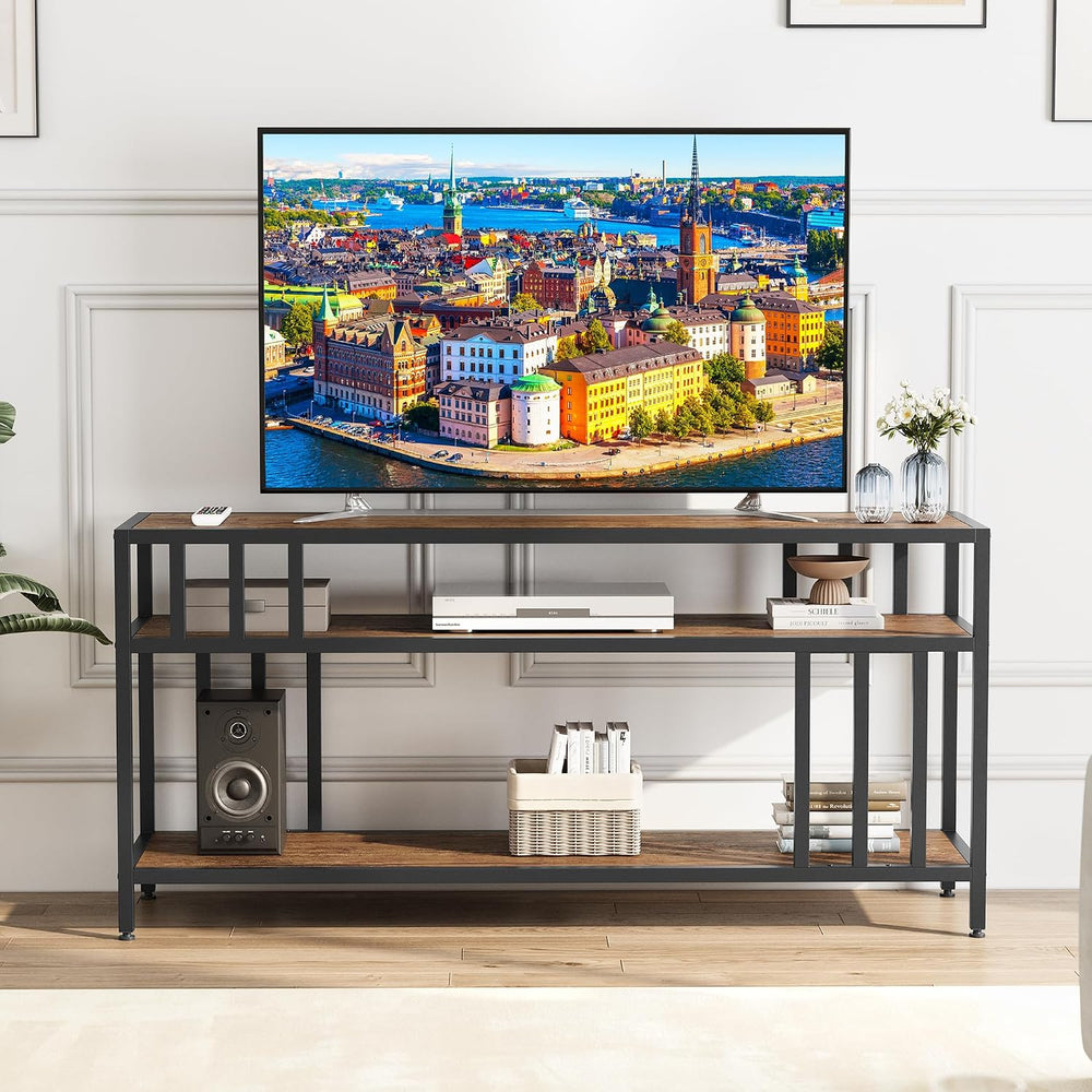 GarveeHome 58" TV Stand up to 65", Quadruple-Tube Support, Rustic B...