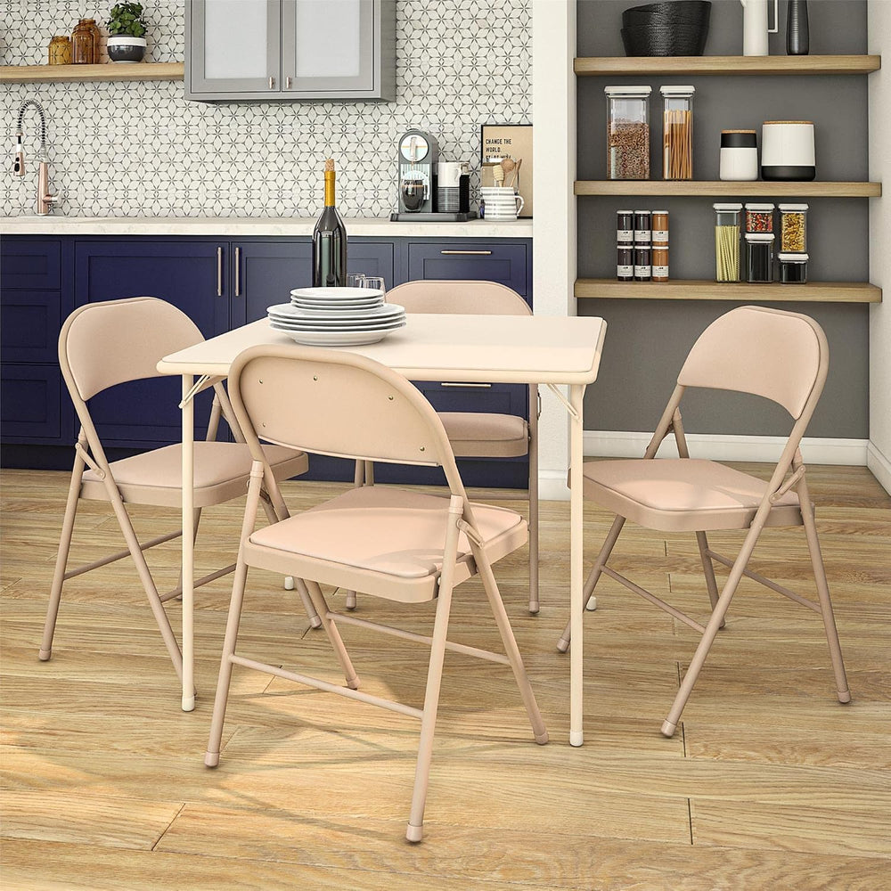 Cosco Vinyl Folding Chair, 4 Pack, Antique Linen