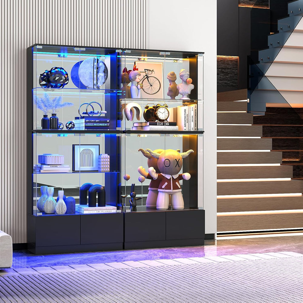 VersionTECH. RGB Display Cabinet with Glass Doors, 4-Tier Curio Cabinet