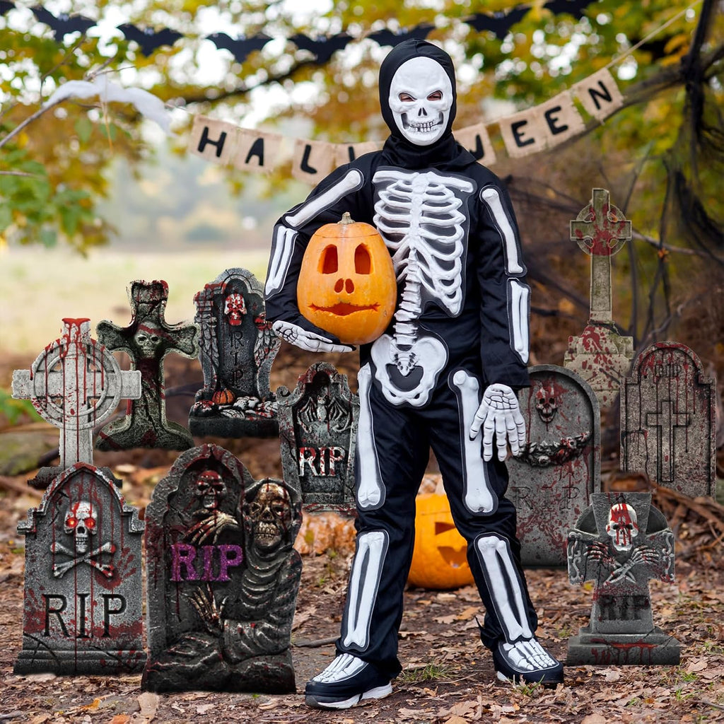 10 Styles Halloween Large Tombstone Gravestones Yard Stakes Decorations 17IN Headstone Outside Signs with Stakes for Halloween Scary Spooky Patio Lawn Yard Garden Cemetery Outdoor Decors