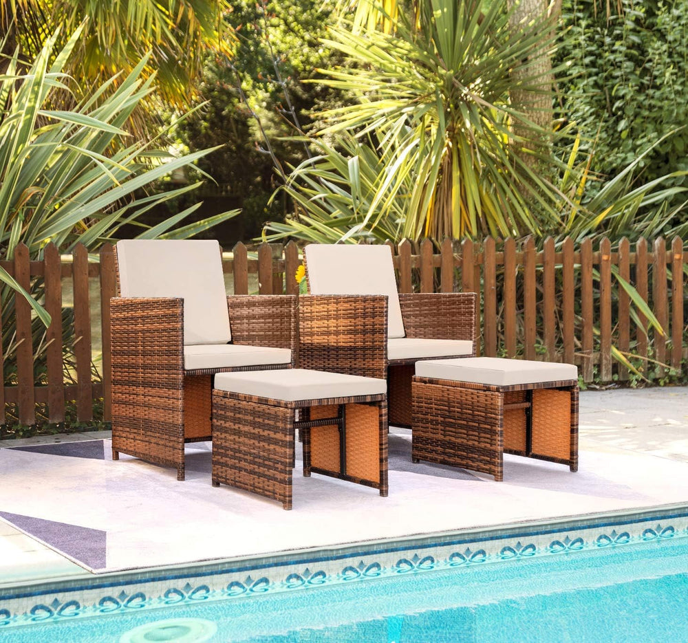 Devoko 4 Pieces Patio Wicker Furniture Set Outdoor Patio Chairs with Ottomans...