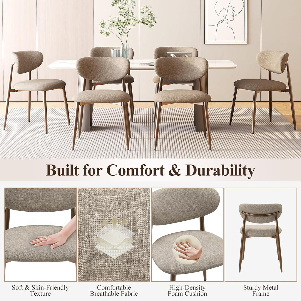 MALOL Upholstered Dining Chairs Set of 4, Curved Back Kitchen Chairs with Metal Legs and Anti Slip Pads, Dining Room Chair for Home and Restaurant, Camel