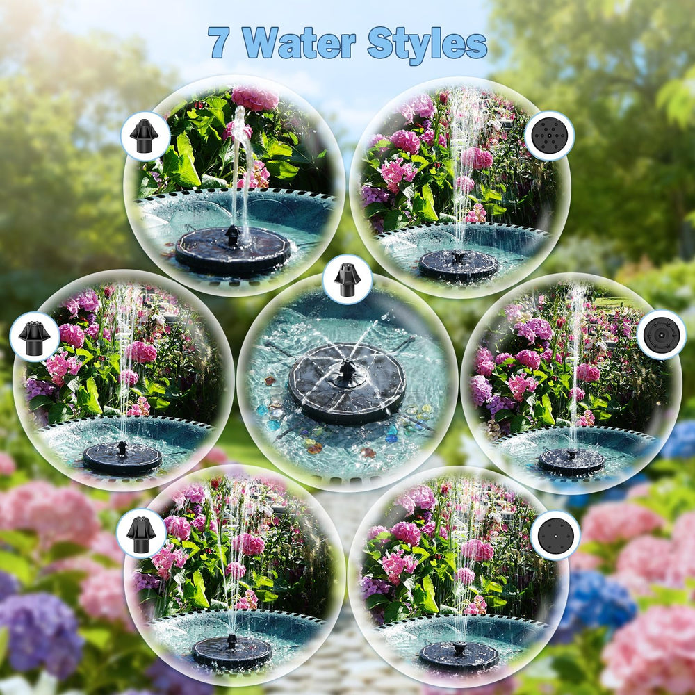 Yzert Solar Fountain with 2000mah Battery, 3-Level Adjustable Water Height, R...