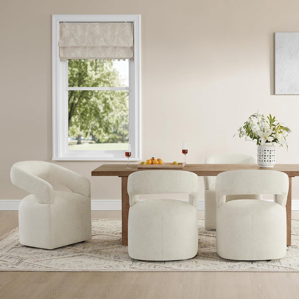 KISLOT Upholstered Dining Chairs Set of 1 with Casters, Cream Beige