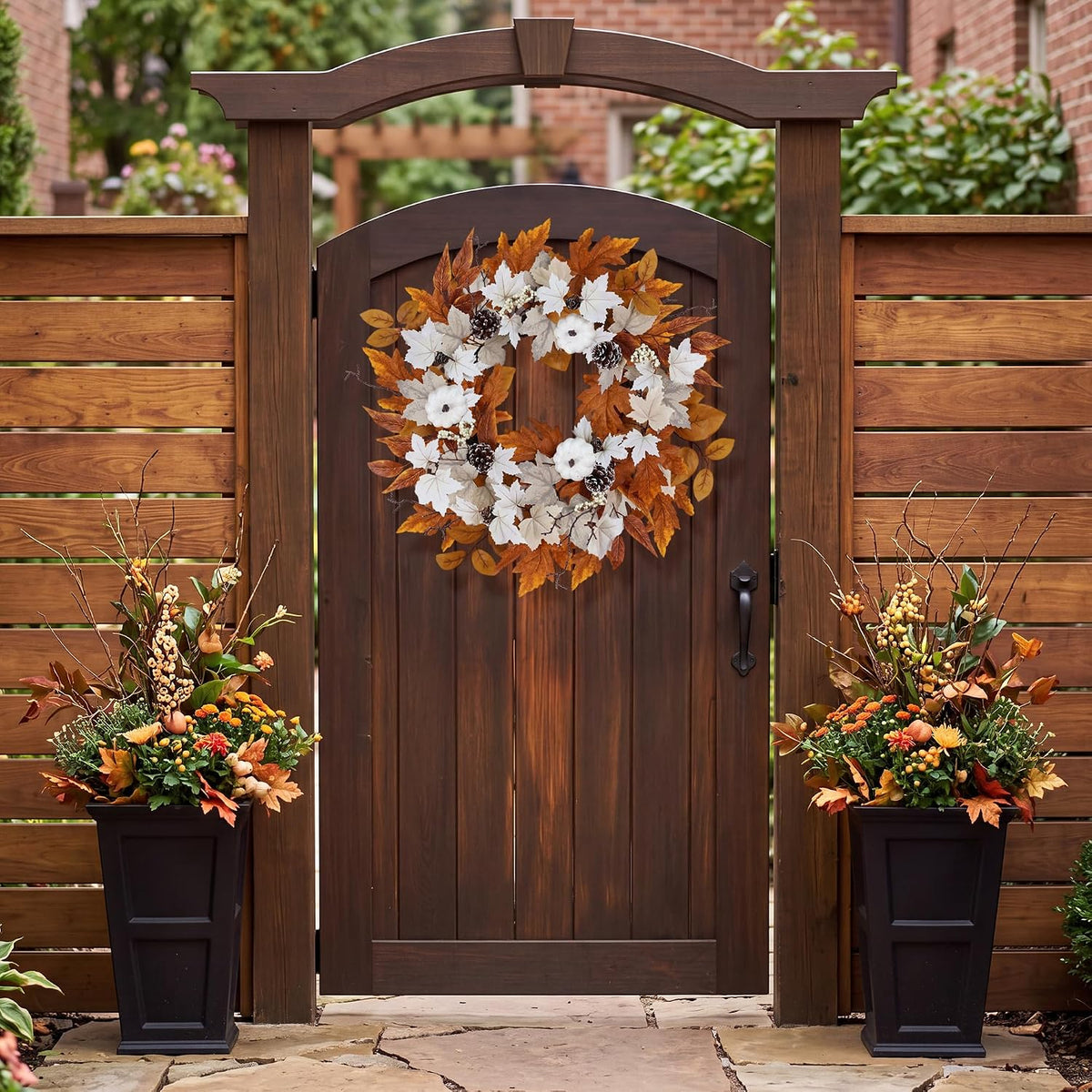 Fall Wreaths for Front Door Outside Autumn Wreath with Lights Berries Pine Cones Fall Decorations for Home Decor Pumpkin Wreath for Farmhouse Holiday Thanksgiving Harvest Halloween Outdoor