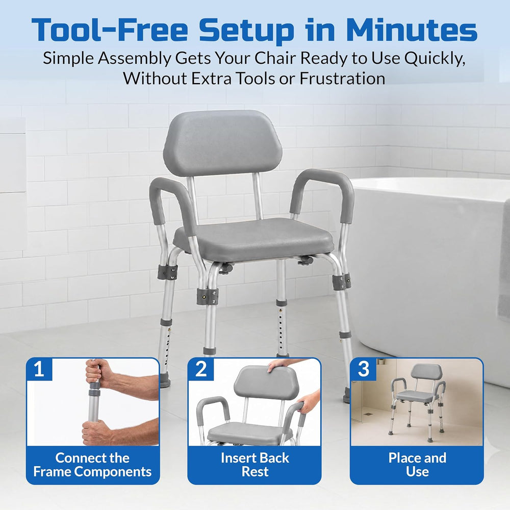 Platinum Health Padded Shower and Bath Chair with Armrests and Back, Comforta...