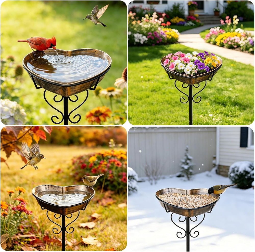 Goodeco Metal Heart Bird Bath - 2.17" Deep, 12.1" Easy-Clean Remova...