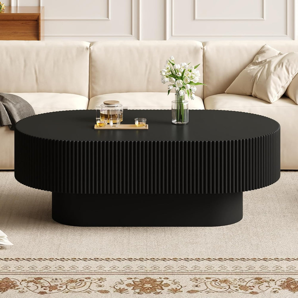 Merax Fluted Large 48.4" W Oval Coffee Table for Living Room, Black