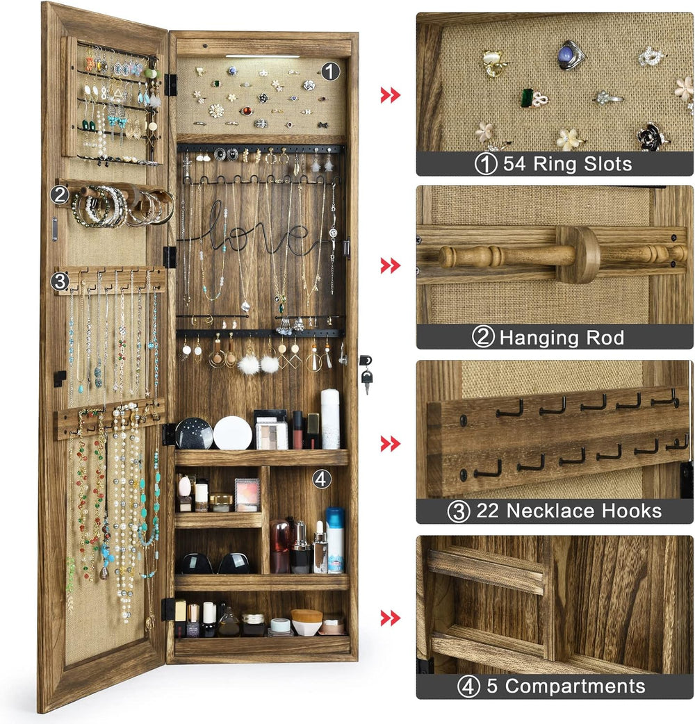 SRIWATANA Jewelry Cabinet with Mirror, Lockable Door, Carbonized Black