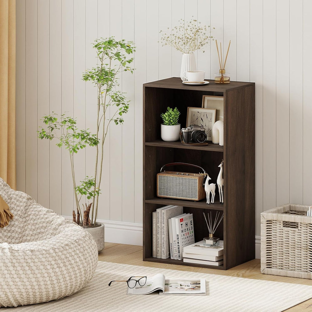 GIANTEX 3 Shelf Bookcase, Bookshelf Cube Storage Organizer, Dark Walnut