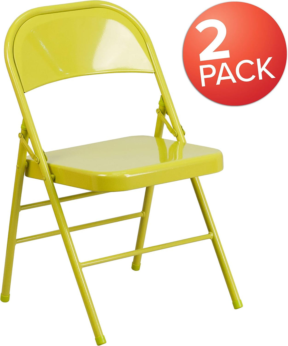 EMMA + OLIVER Triple Braced Metal Folding Chair, 2-Pack