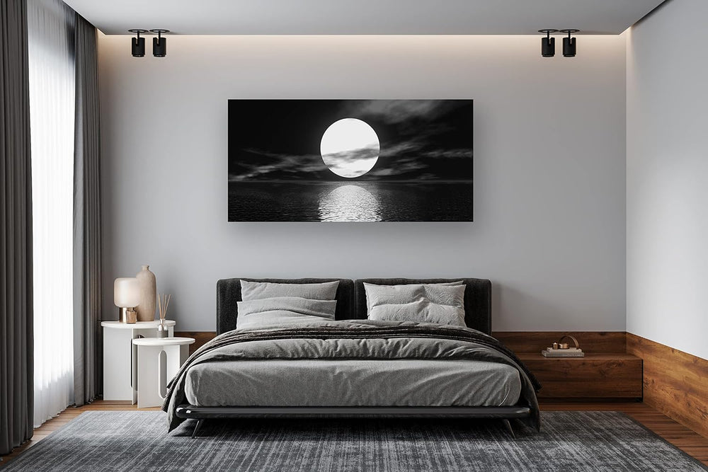 Cao Gen Decor Art S06450 Wall Art Canvas Sea White Full Moon in Night Picture...
