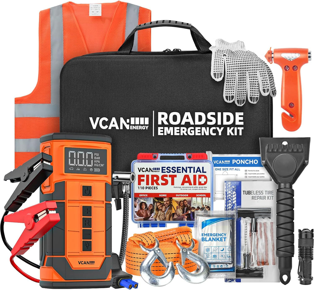 Jump Starter with Air Compressor, VCANENERGY Roadside Emergency Car Kit with ...