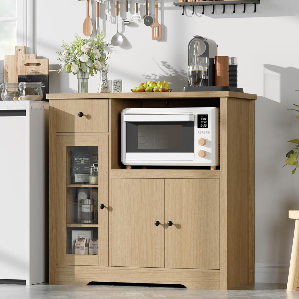 Senfot Kitchen Microwave Cabinet with Storage and Drawers, Modern Small Buffe...