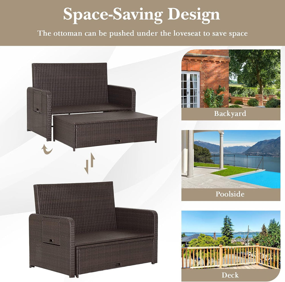 Tangkula 2-Person Patio Rattan Daybed with 4-Level Adjustable Backrest