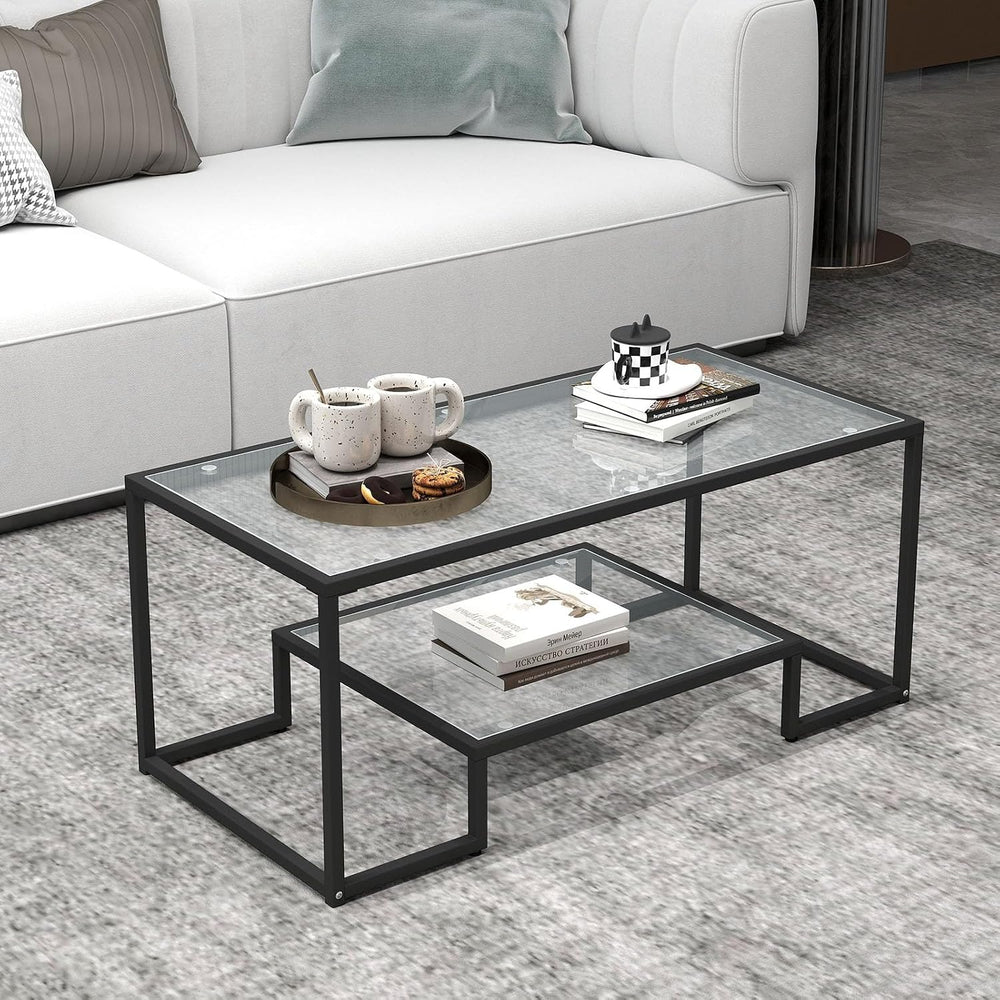 42" Rectangular Glass Coffee Table, Black