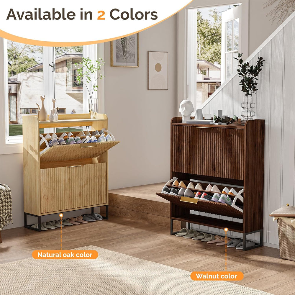 VINGLI Fluted Shoe Cabinet Storage for Entryway,Hidden Shoes Storage Cabinet ...