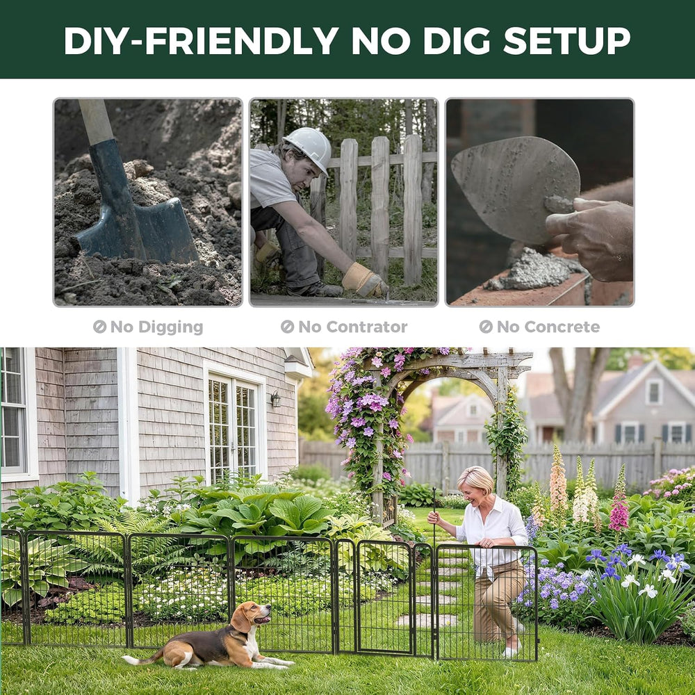 FXW No Dig Garden Fence, Outdoor for Yard, 32in(H) x 36.4ft(L), 16 Panels