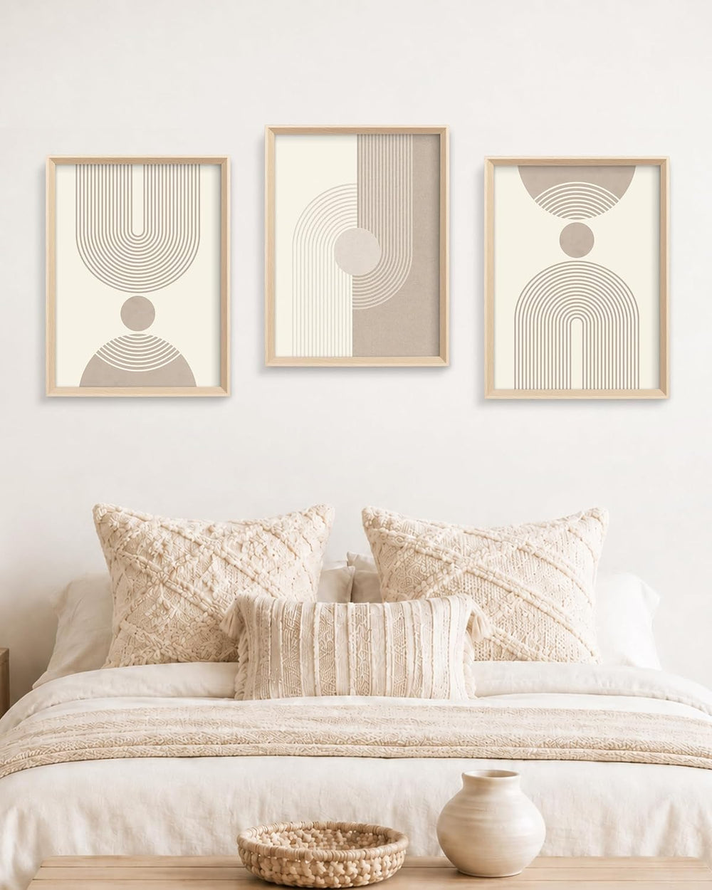 HesenDot Neutral Abstract Framed Wall Art, Modern Geometric Canvas Prints