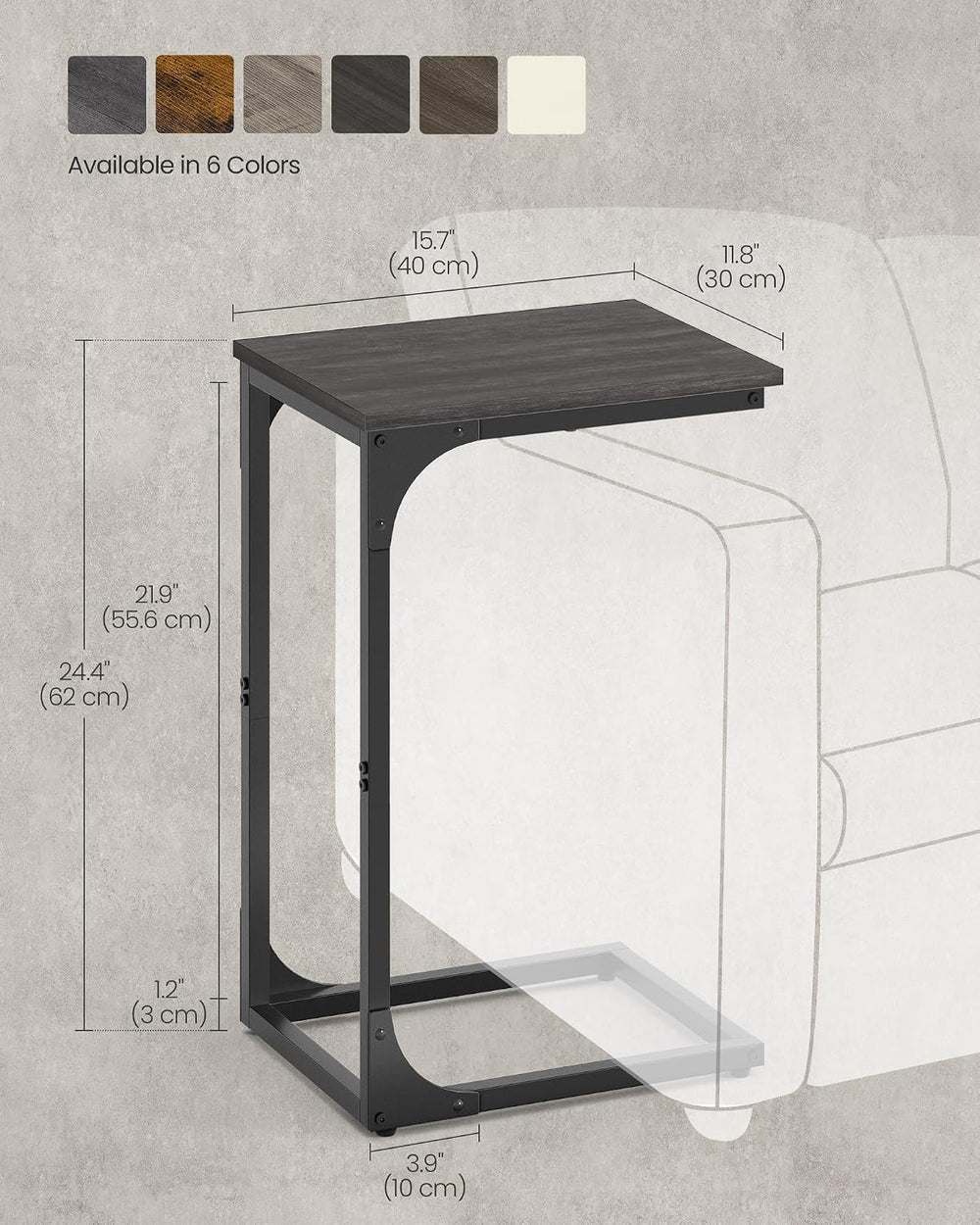 VASAGLE C-Shaped End Table, Small Sofa Side Table with Metal Frame