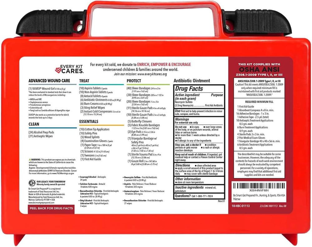 Be Smart Get Prepared OSHA/ANSI First Aid Kit - 50 Person, 250 Pieces - Desig...