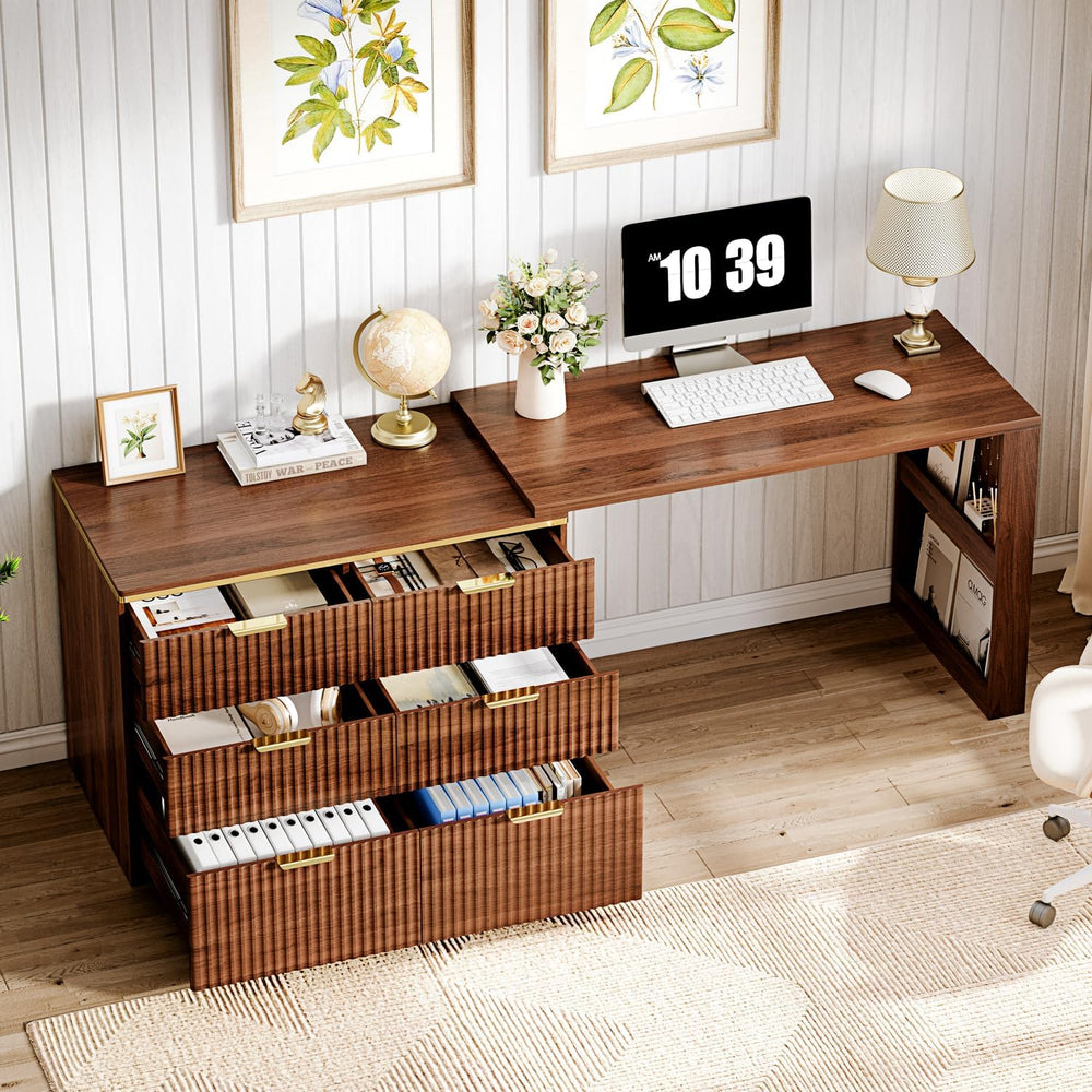 Ieejdn Computer Desk with 6 Drawers, 78" Modern Writing Desk with 0.98&q...