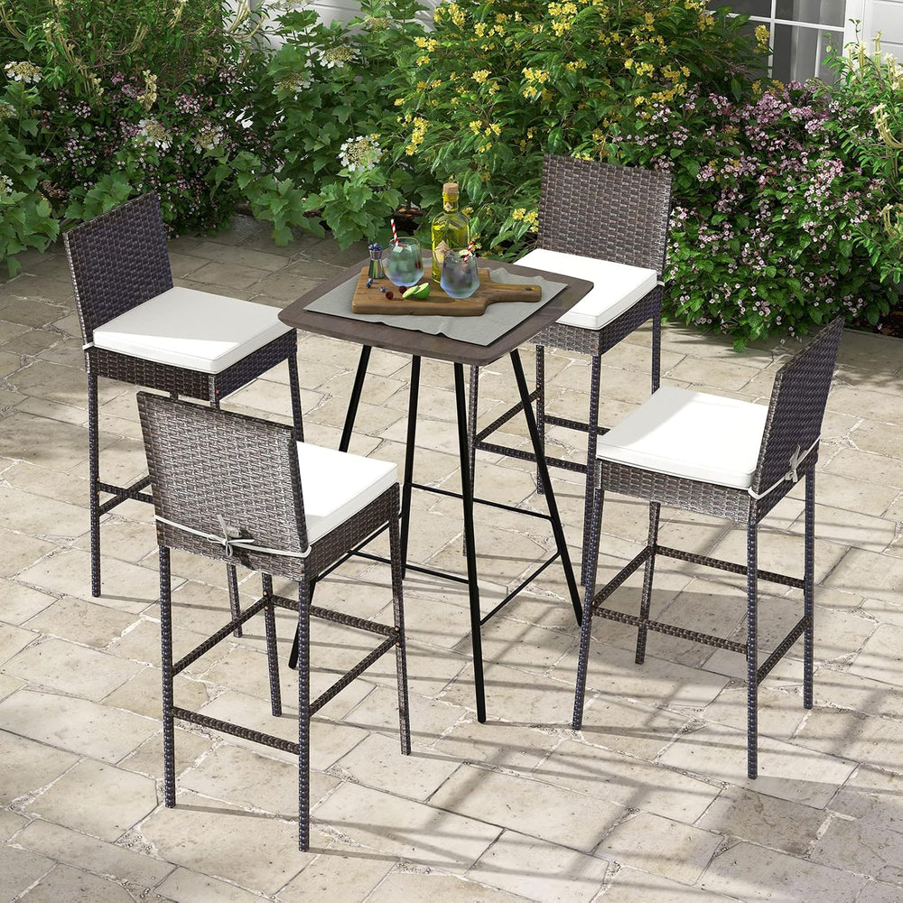 Tangkula Set of 2 Patio Wicker Barstools, Outdoor Bar Height Chair w/Soft Sea...