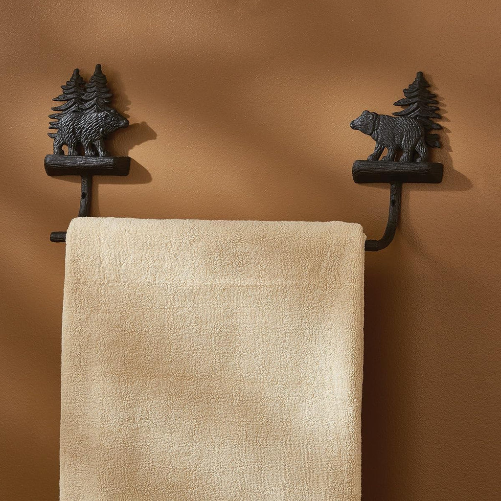 BLACK FOREST DECOR Walk Black Bear 16 Inch Towel Bar 19" Wx3.5 Dx8.5 H