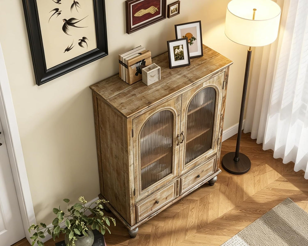 LKTART 48" Tall Solid Wood Sideboard Buffet Storage Cabinet with Drawers