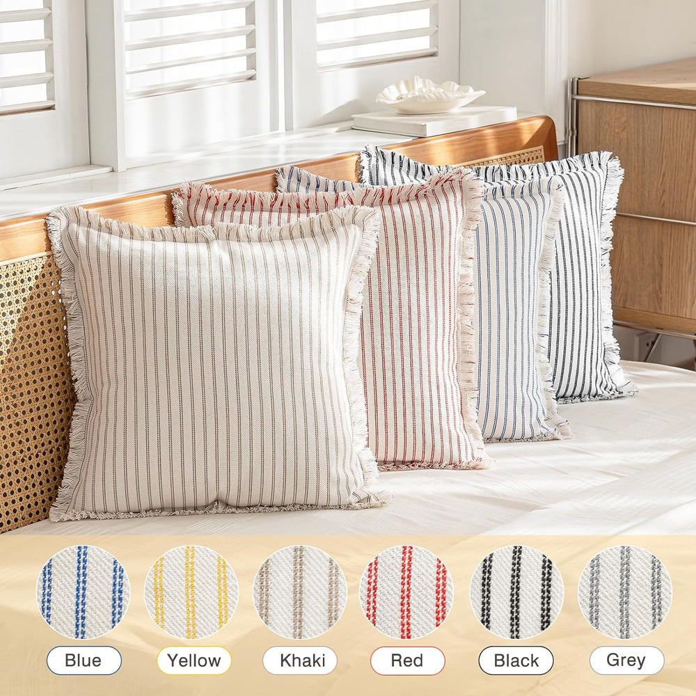 YEENAASY Throw Pillow Covers 20x20 Boho Striped Pillow Cases with Tassel