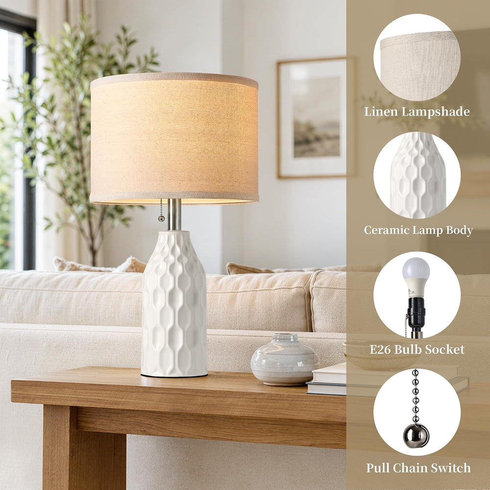 Modern Ceramic Table Lamps Set of 2 for Living Room Bedroom, White
