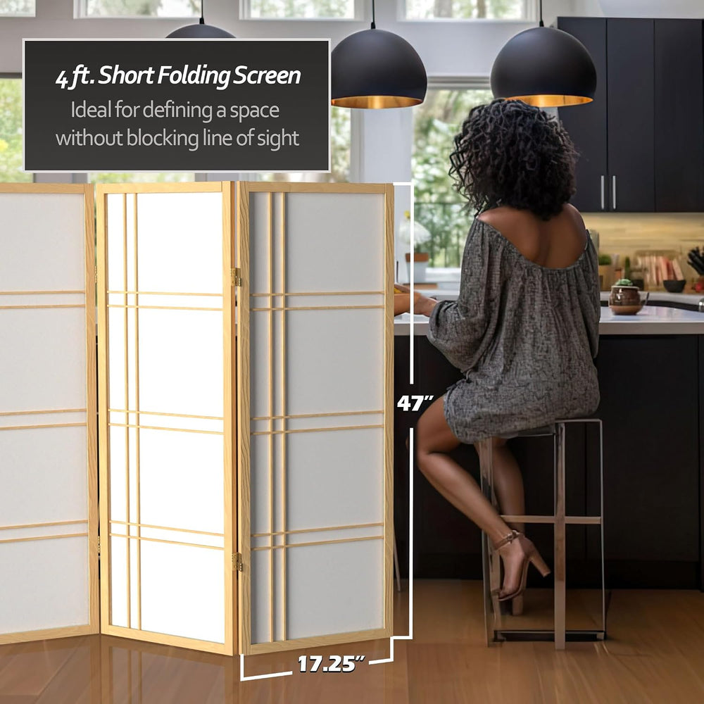 4 ft. Short Double Cross Shoji Screen - Natural - 3 Panels