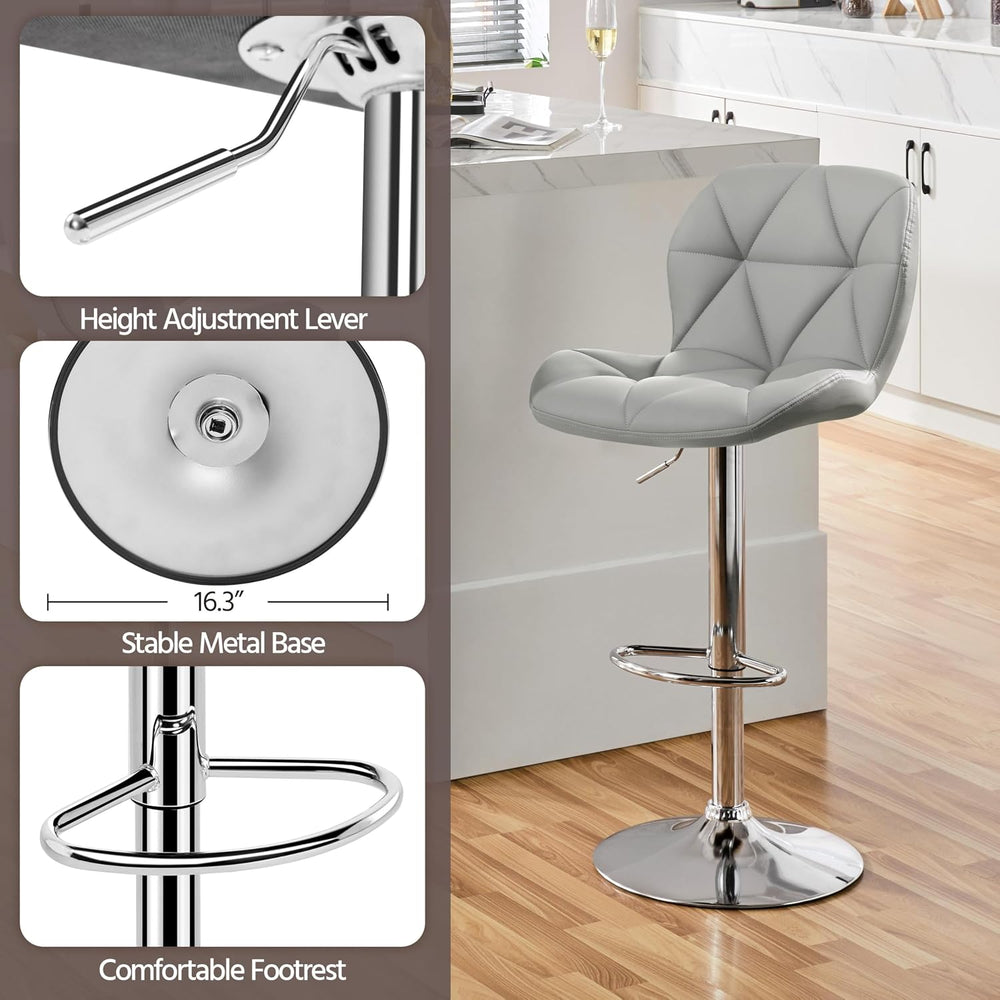 Yaheetech Bar Stools Set of 2 Adjustable Height Swivel Barstools Light Gray