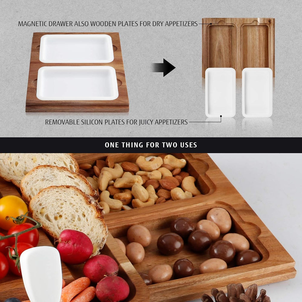 hecef Cheese Board Set Acacia Wood - Large Charcuterie Board with Stainless S...