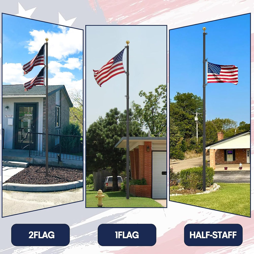 20FT Telescoping Flag Pole for Outside House,Extra Thick with US Flag