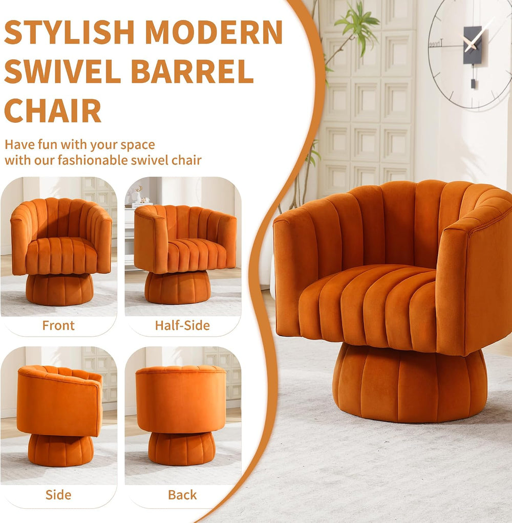 Swivel Accent Barrel Chair, Cute Comfy Small Round 360° Arm Chair, Velvet Sof...