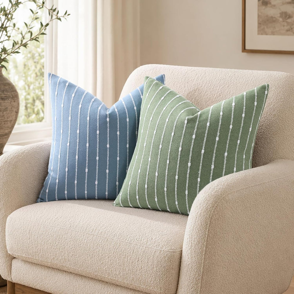 decorUhome Striped Decorative Throw Pillow Covers 22x22 Set of 2, Green