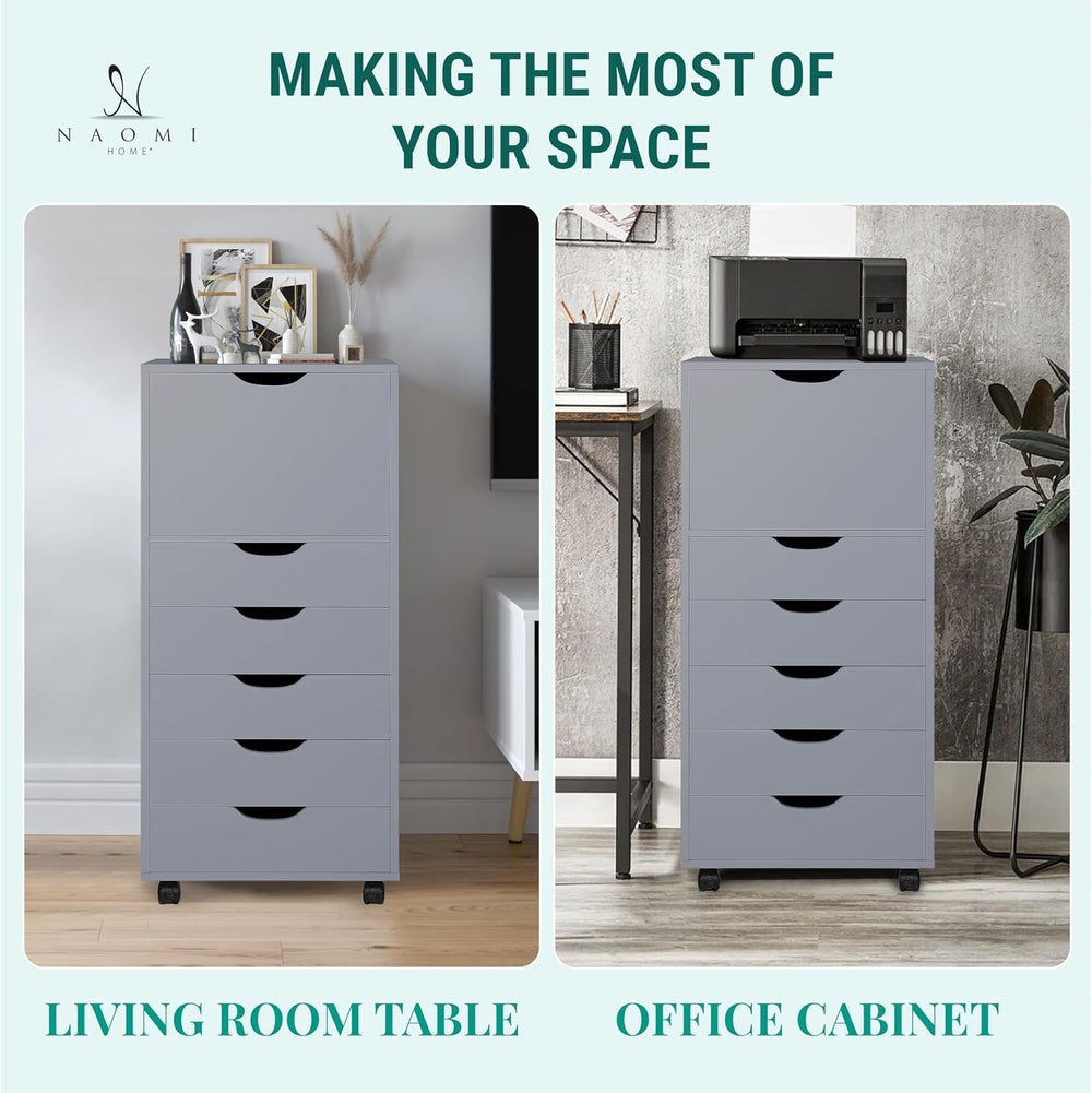 Naomi Home Carly 5-Drawer Wooden Dresser with 1 Cabinet - Gray
