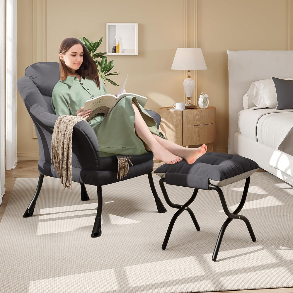 IDEALHOUSE Lazy Chair with Ottoman - Modern Living Room Chairs for Small Spac...