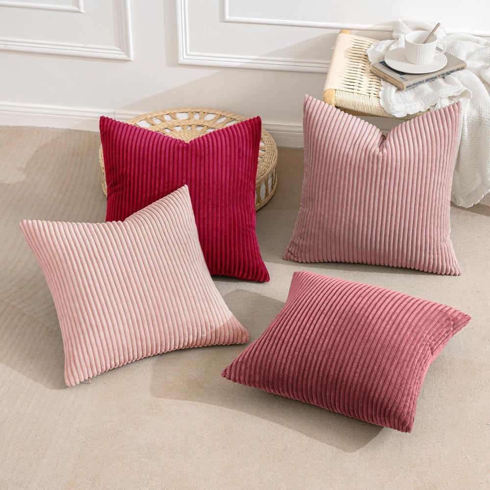 MIULEE Soft Corduroy Decorative Throw Pillow Covers Pink Series 20x20